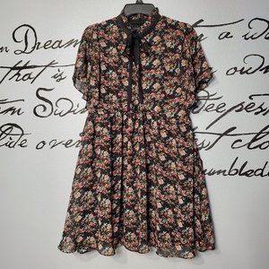 Signature Studio Black Pink Ditsy Floral Ruffle Dress, 8